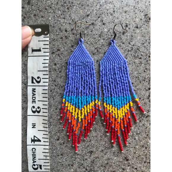 MIYUKI seed bead earrings, long, fringe, dangly - Picture 3 of 4